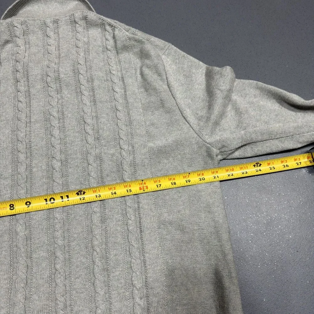 JCrew Cable Knit Collared Cardigan Sweater Mens XL Grey Button Front Cotton